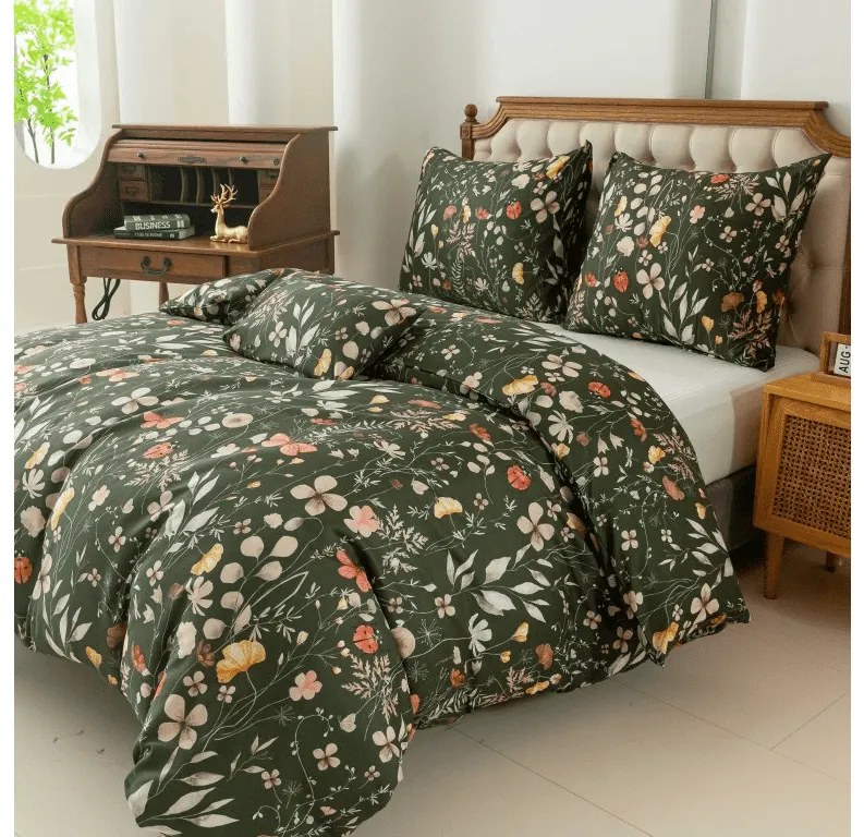 Obliečky z mikrovlákna COLORFUL MEADOW tmavo zelené Rozmer obliečky: 2 ks 70 x 90 cm | 200 x 220 cm