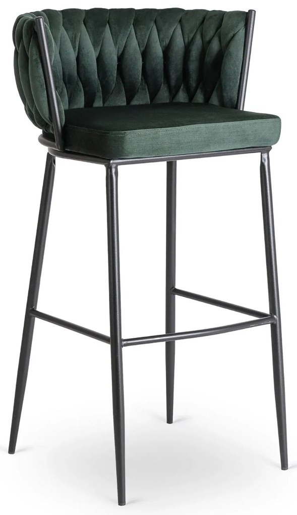 Barová stolička FLORES so zamatovým poťahom, tmavozelená / čierne nohy