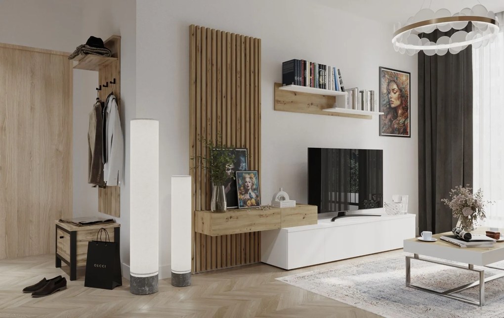 Obývacia stena SOWETO PLUS, biela / dub Artisan