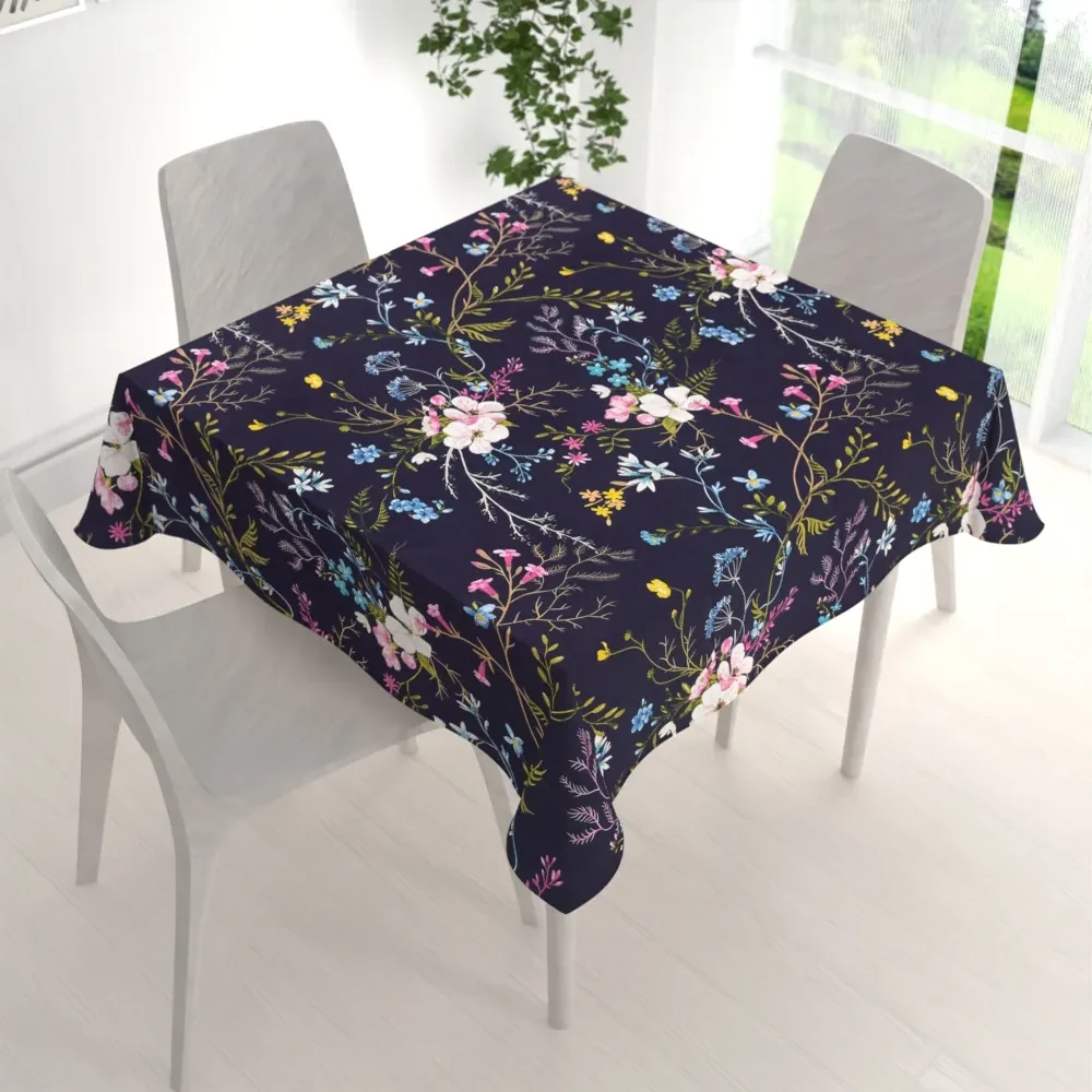 Biante Bavlnený štvorcový obrus Sandra SA-557 Modro-ružové kvety na tmavo modrom 40x40 cm