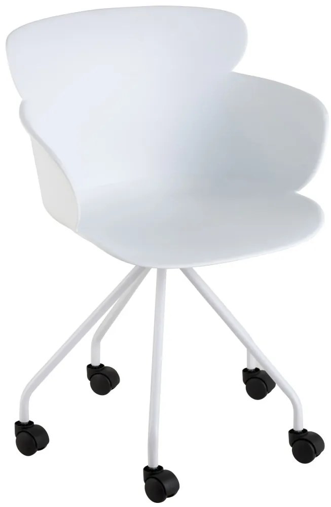 Plastová biela stolička na kolieskach Eva - 56 * 53 * 81 cm