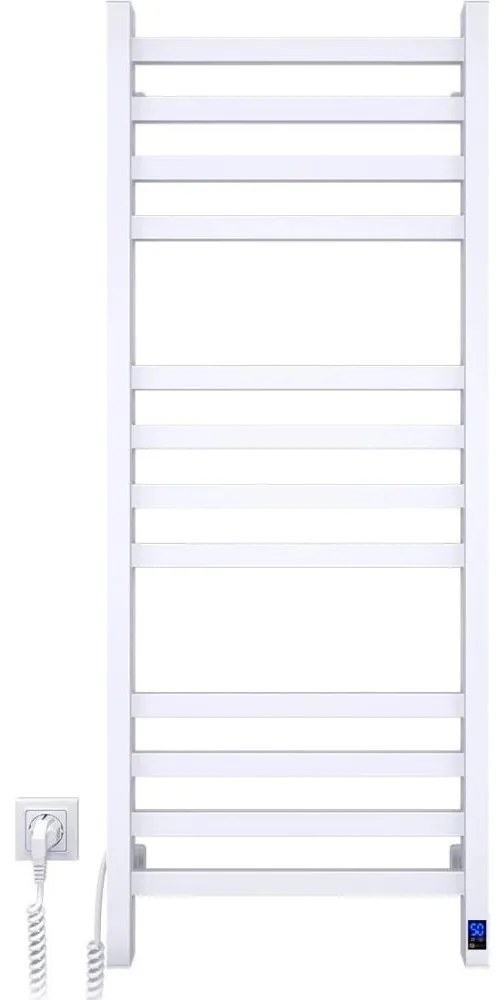 Kúpeľňový rebríkový radiátor s termostatom AVANGARD 459W/230V 120,6 cm IP44 biely ľavý