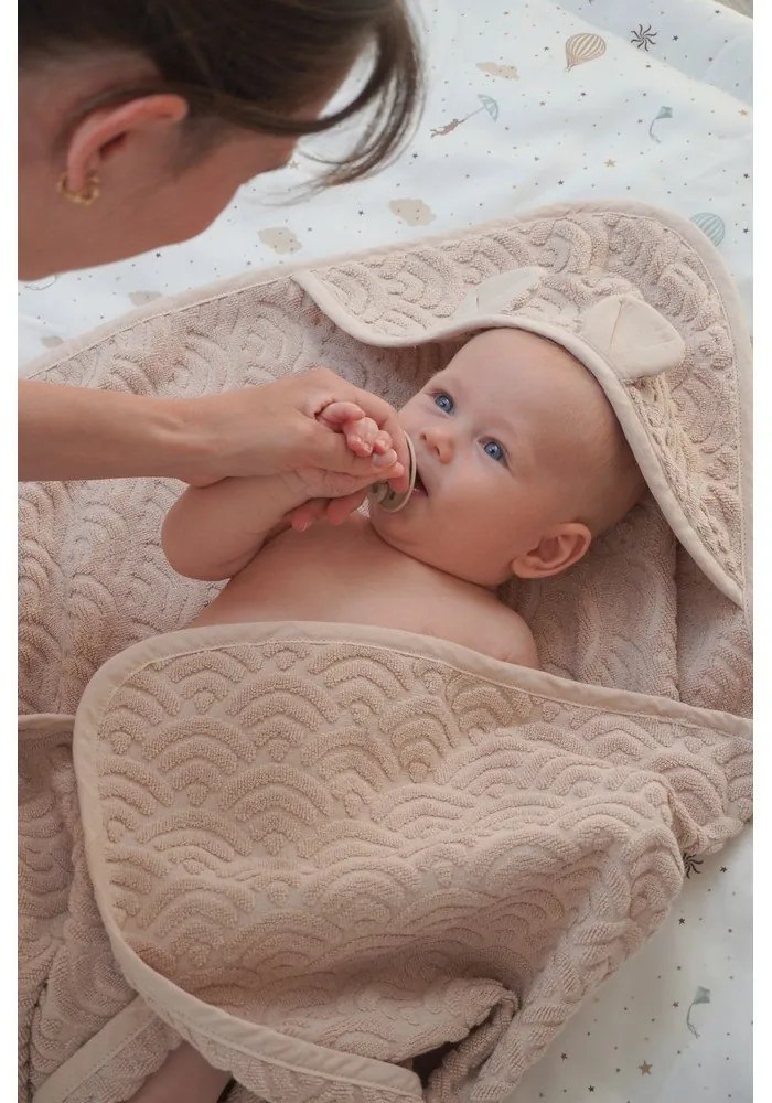 Béžová detská osuška s kapucňou z Bio bavlny 80x80 cm Almond – Cam Cam Copenhagen