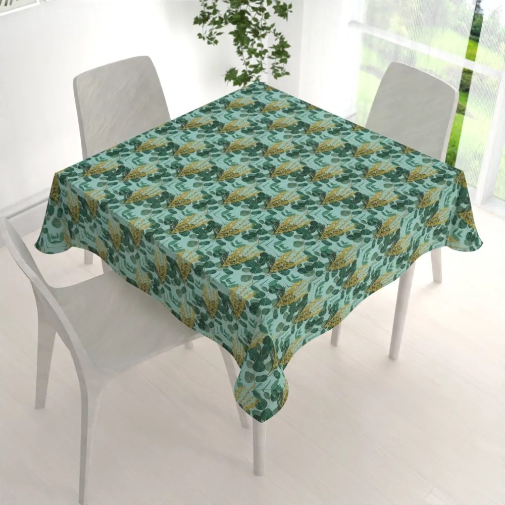 Biante Dekoračný štvorcový obrus PML-088 Eukalypty na mätovom 140x140 cm