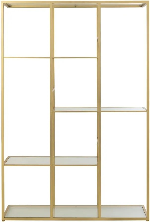 Zlatý antik kovový regál so sklenenými policami Doree gold - 120*40*180 cm