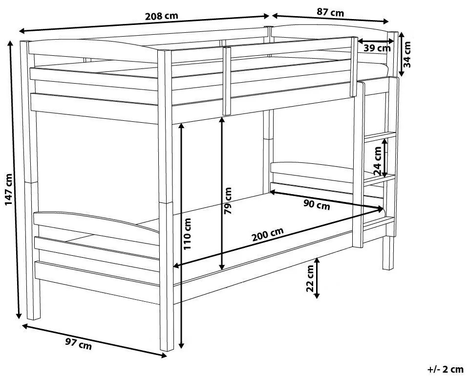 Poschodová posteľ 90 x 200 cm tmavé drevo REGAT Beliani