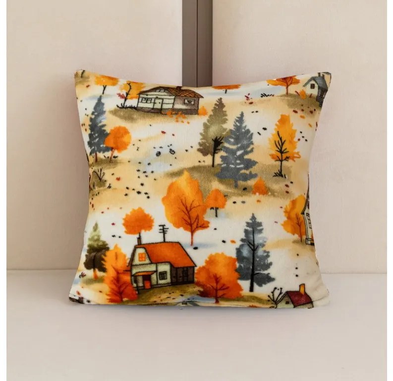 Mikroplyšová obliečka na vankúšik AUTUMN VILLAGE 45x45 cm, farebný