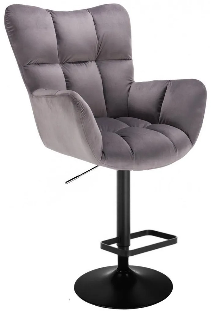 LuxuryForm DESIGN Barové kreslo AURORA VELUR na čiernom tanieri - tmavo šedé