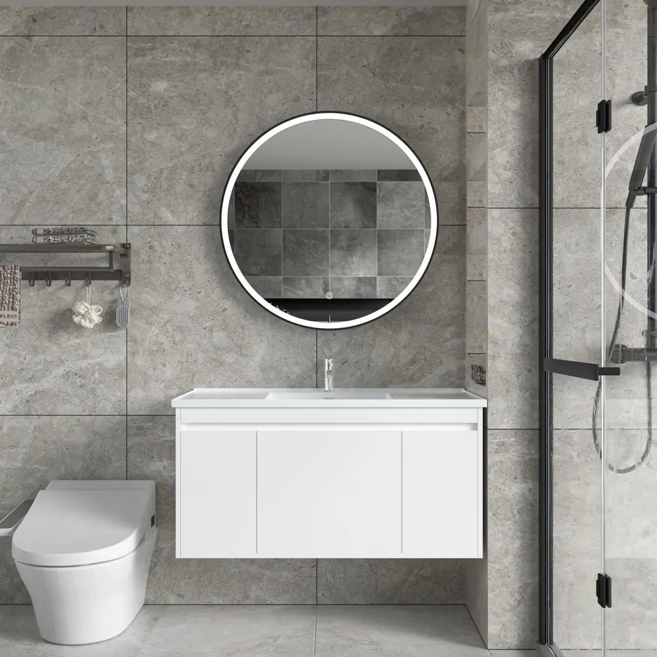 Erga Olivia, okrúhle LED zrkadlo 80cm, čierny kovový rám, 1840 lm, 6500K, predné osvetlenie, ERG-V01-202-8080-BK