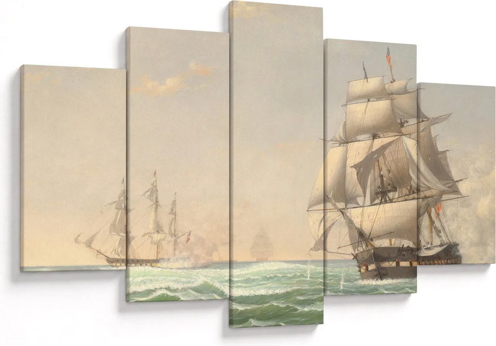 Obraz - Fitz Henry Lane, The United States Frigate President Engaging the British Squadron, reprodukcia (150x105 cm)