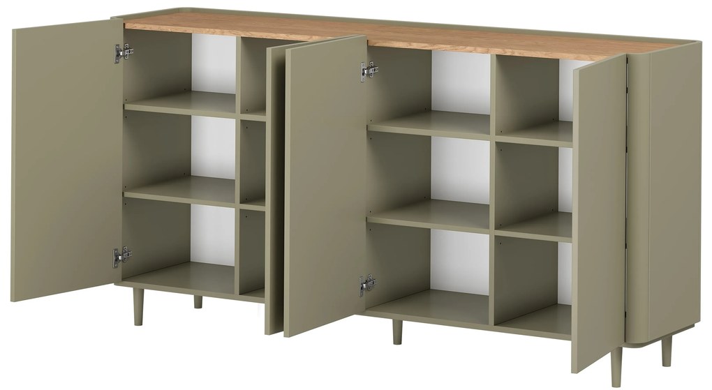 Komoda Elivo 200 cm na nožičkách - eukalyptus / dub baltic dune