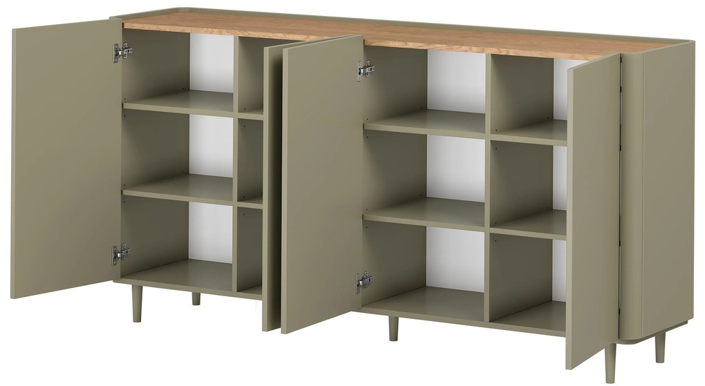Komoda Elivo 200 cm štvordverová na nožičkách - eukalyptus / dub baltic dune