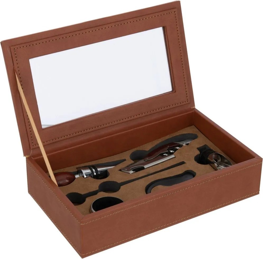 Hnedý box z umelej kože s doplnkami na víno Cognacco - 23*13*6 cm
