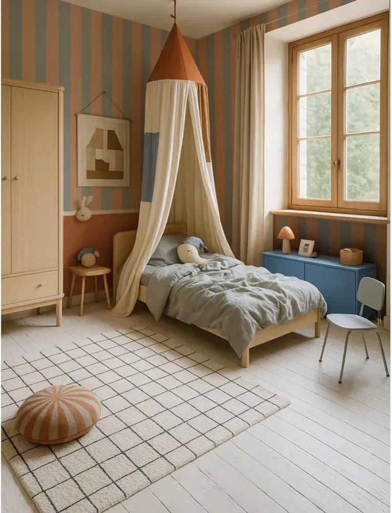 Tapeta pruhy modro béžová 280×50 cm