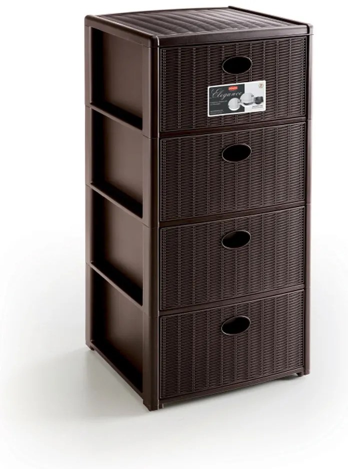 STEFANPLAST Úložný plastový regál Elegance, 4 zásuvky, hnedý