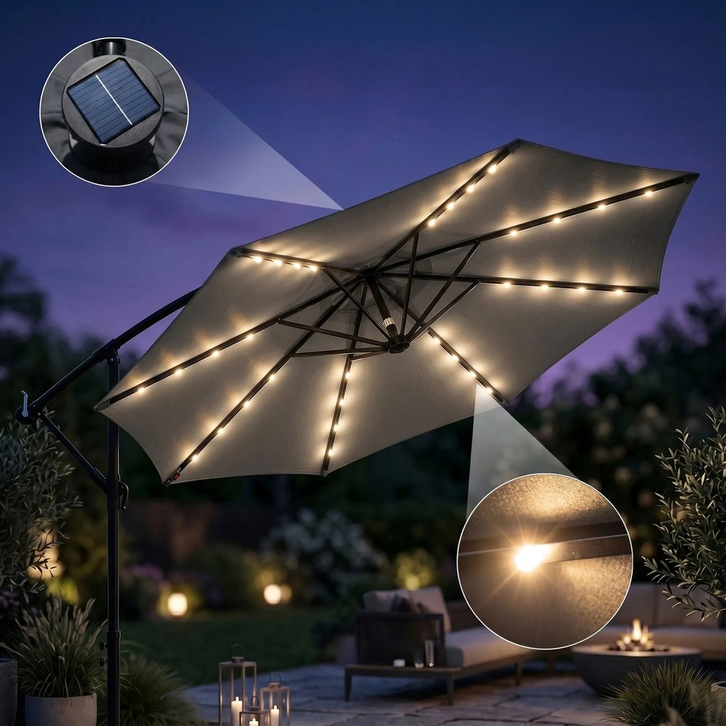 Záhradný slnečník MILIN s LED osvetlením 300 cm tmavošedý