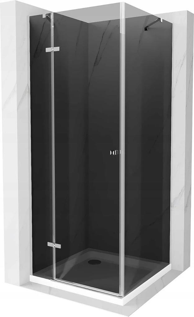Mexen Roma, sprchový kút s krídlovými dverami 90 (dvere) x 90 (stena) cm, 6mm šedé sklo, chrómový profil + slim sprchová vanička biela + chrómový sifón, 854-090-090-01-40-4010