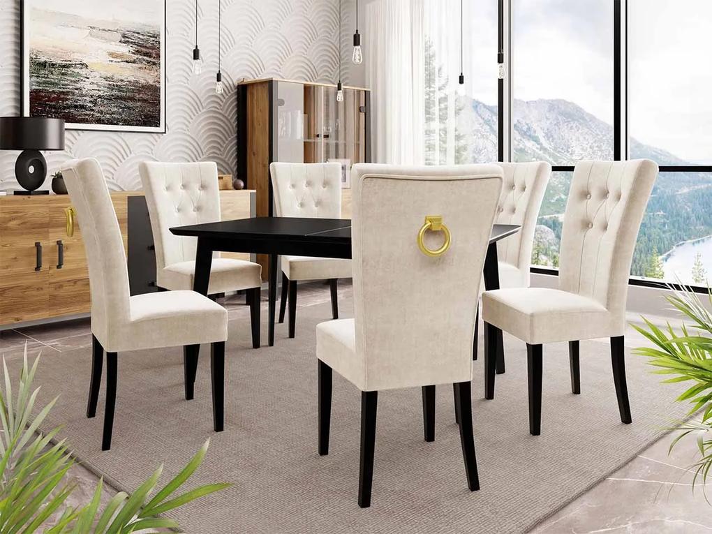 Rozkladací stôl 140x80 so 6 stoličkami ST67, Farby: čierny, Farby: biela, Potah: Magic Velvet 2225