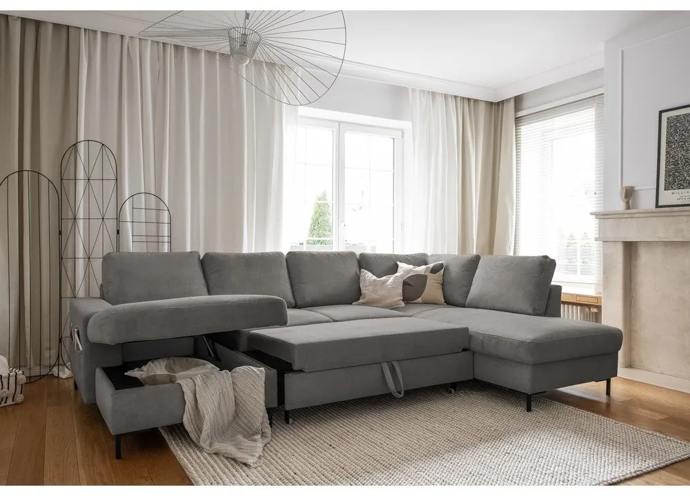 Sivá menčestrová rozkladacia rohová pohovka (pravý roh) Lofty Lilly – Miuform