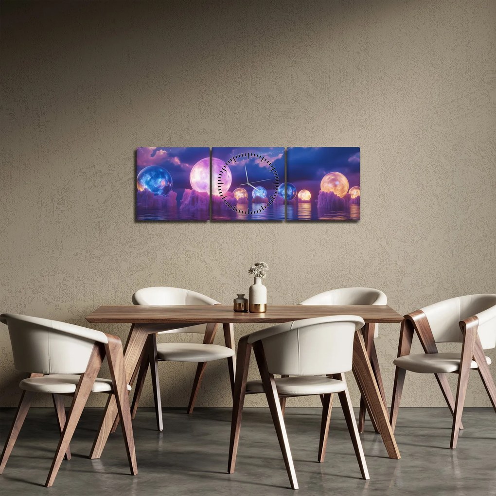 Obraz - Planéty na vode (s hodinami) (90x30 cm)