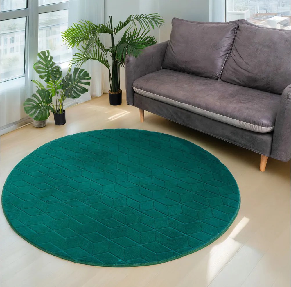 Okrúhly koberec 3D Rabbit v smaragdovej farbe – luxusný vlas Rozmer: 120 cm