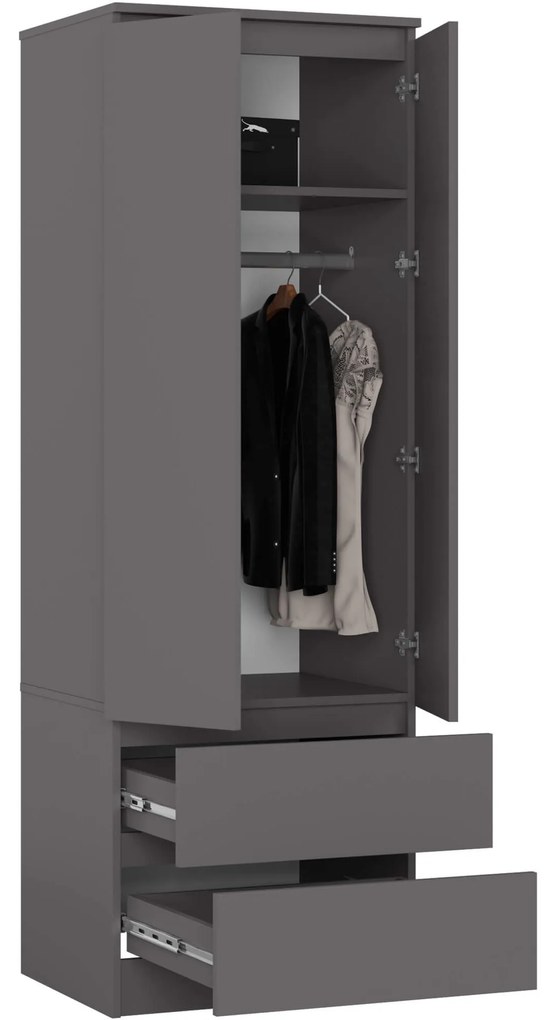 Šatní skříň STAR S 60 cm 2 dveře 2 zásuvky grafitově šedá