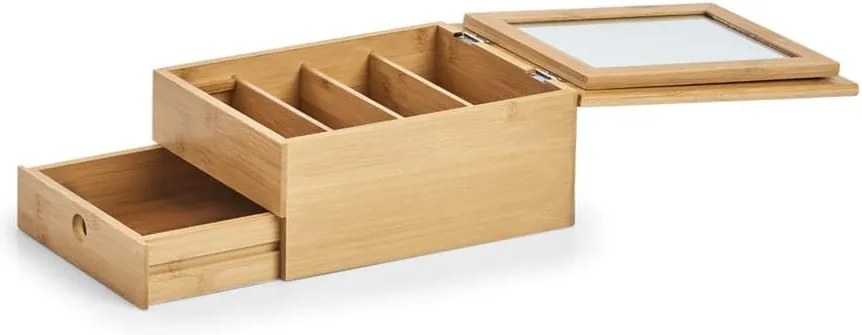 Kosmetický organizér se zrcátkem a šuplíkem, bambusový