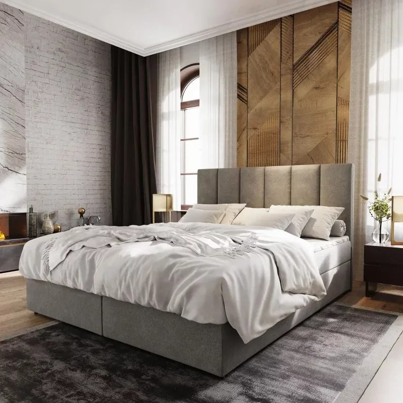 AKCE Čalúnená posteľ boxspring MERALIS 180x200 cm sivá II. akosť Matrac: Matrac Bonell pružinový