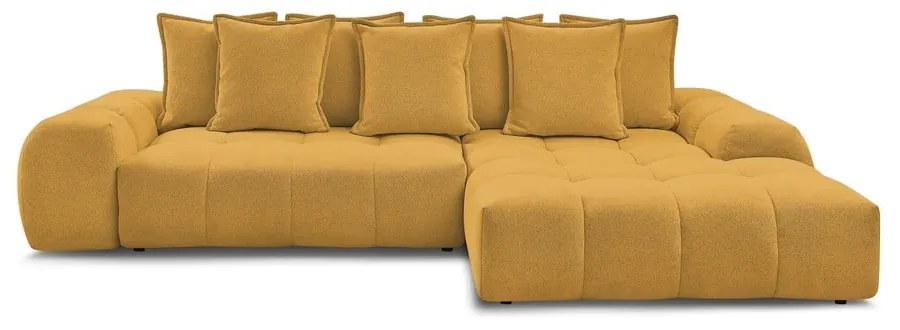 Ženilková rozkladacia/s úložným priestorom rohová pohovka v horčicovej farbe (pravý roh/s leňoškou) Everest – Bobochic Paris