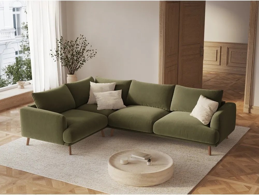 Zelená zamatová rohová pohovka (ľavý roh/do L) Naomi – Micadoni