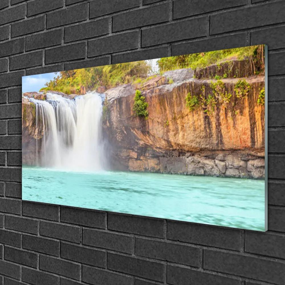 Skleneny obraz Vodopád jazero príroda 140x70 cm
