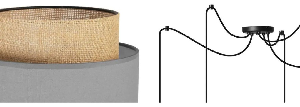 Závesné svietidlo Boho Spider, 5x jutové/sivé textilné tienidlo