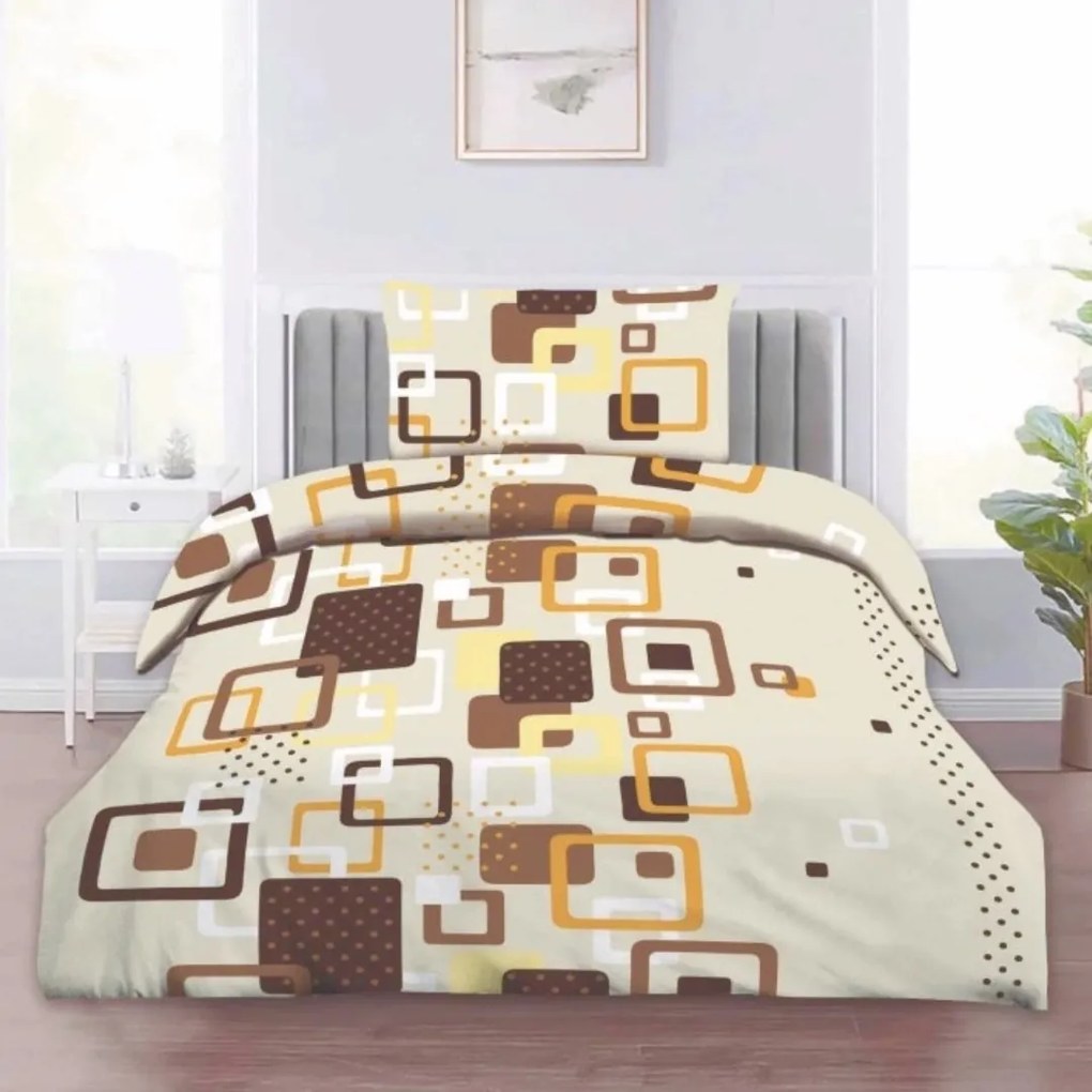Obliečky deluxe bavlnené Kocky hnedé 200x140cm+90x70cm