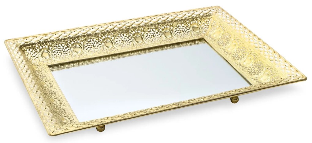 DEKORAČNÝ KOVOVÝ PODNOS GLORI SADA 3 KS 40X30 CM, 35X25 CM, 30X20 CM ZLATÁ