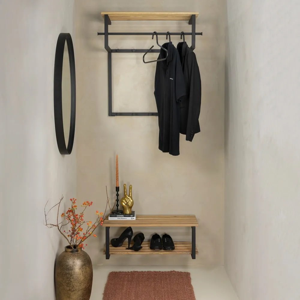 Kovový nástenný vešiak v čierno-prírodnej farbe s poličkou Rizzoli – Spinder Design