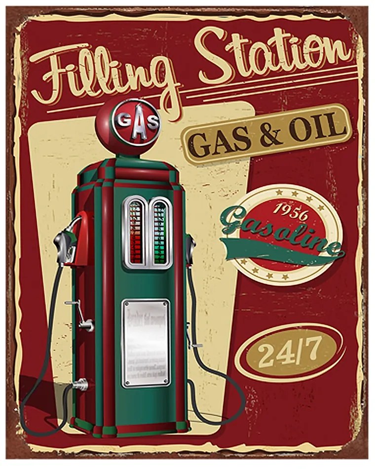 Nástenná kovová ceduľa Station Gas & Oil - 20*1*25 cm