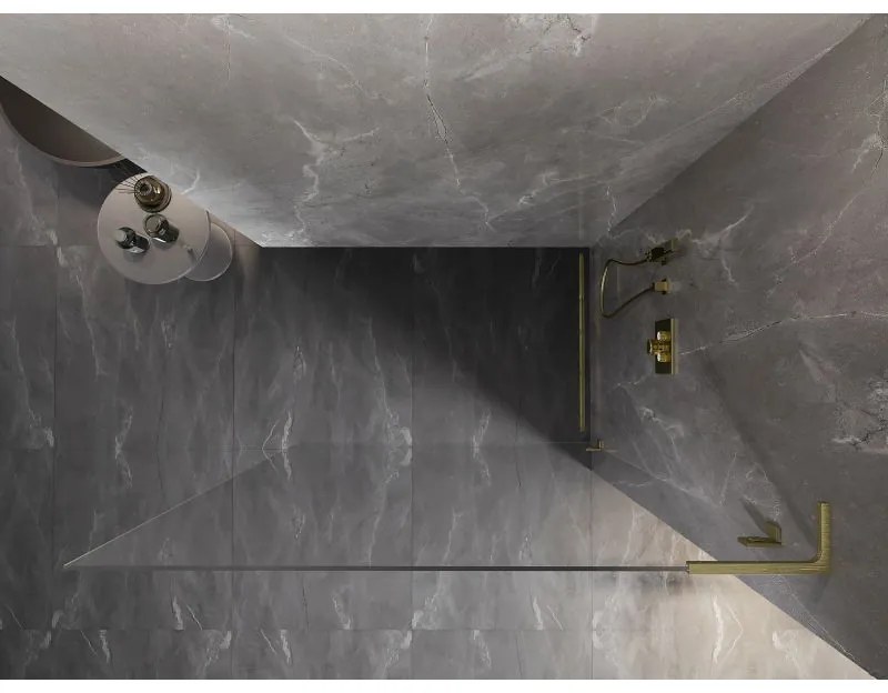 Mexen, Mexen Lunar L sprchová stena pravá 60 x 200 cm, priehľadná 8 mm, zlatý kartáč - 830L-060-000-55-00-P