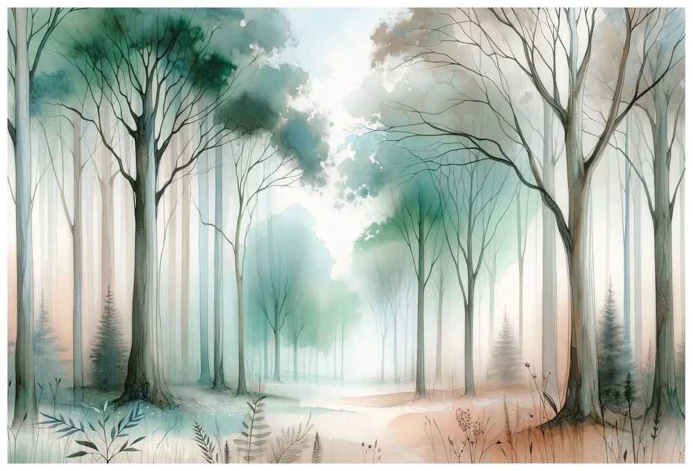 Fototapeta akvarelový les v hmle