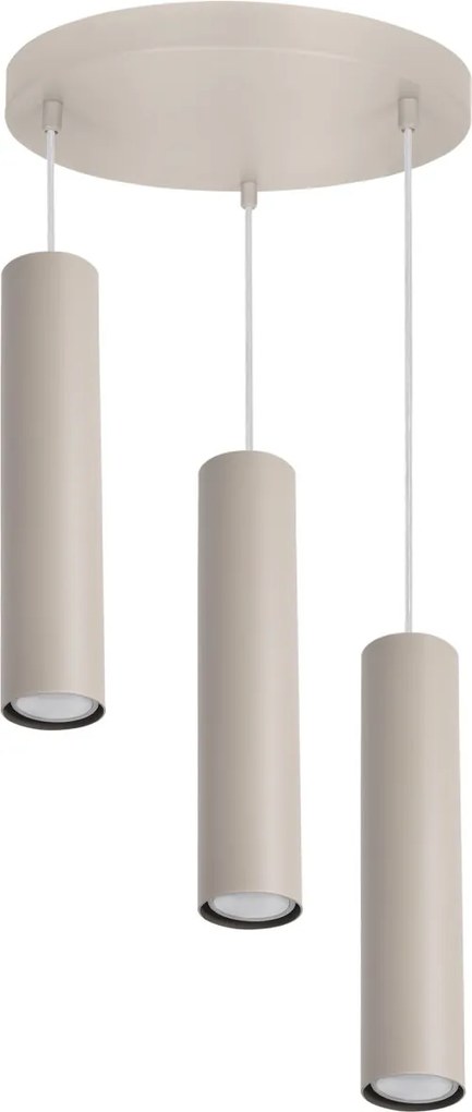 Závesné svietidlo Tuba, 3x béžové kovové tienidlo, o