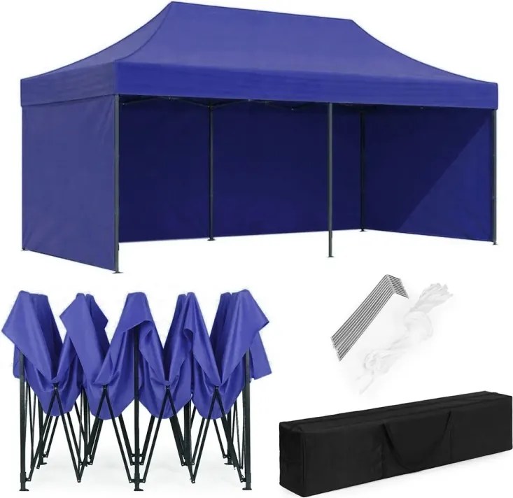 Samorozkladací párty stan so stenami v rôznych farbách 3 x 6 m modrá