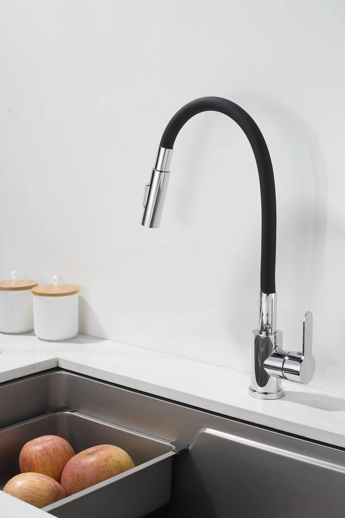 Gamma Flex 4000, stojanková drezová batéria s flexibilným ramenom, 2-funkčný výtok, čierna-chróm, GMA-BFX-4000CH