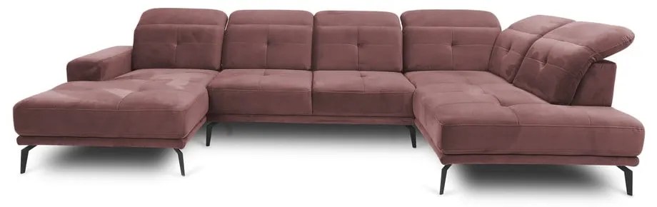 Ružová zamatová rohová pohovka (pravý roh/do tvaru "U") Bretan – ELTAP