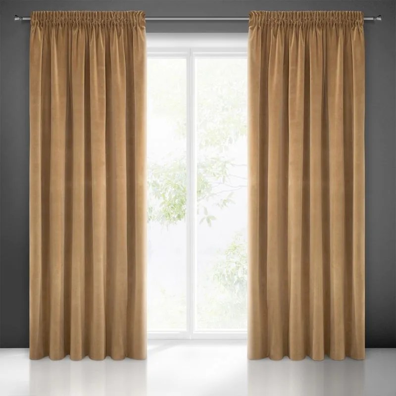EUROFIRANY zamatový jednofarebný záves 140 cm x 270 cm zlatá 100 % polyester Rozmer varianty: 140 cm x 250 cm, Farba varianty: Svetlo hnedá