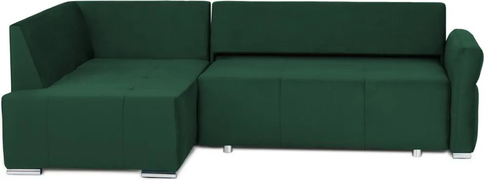 Rohová sedačka na trvalé spanie Island, tmavo zelená látka, ľavý roh