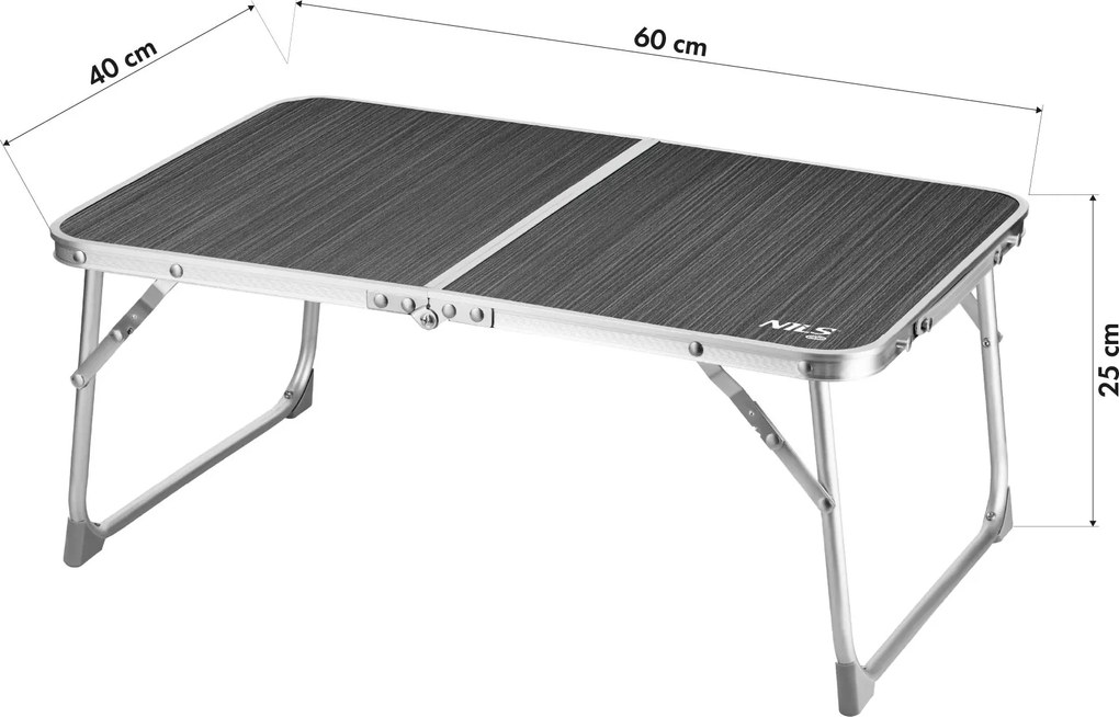 NC3402 TM. ŠEDÝ SKLADACÍ KEMPINGOVÝ STÔL 60×40×25 cm NILS CAMP