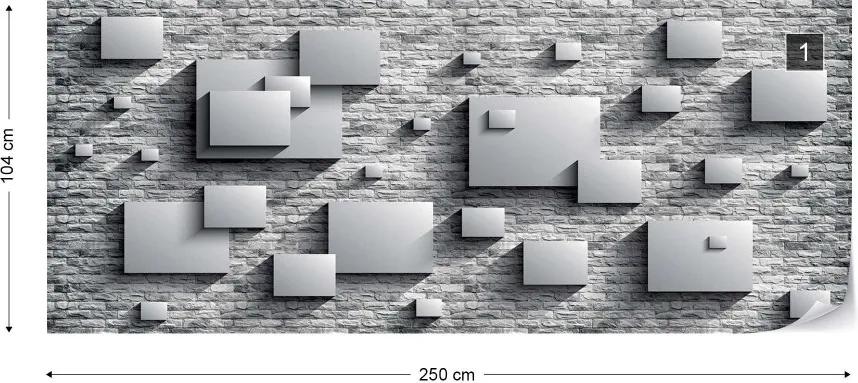 Fototapeta GLIX - 3D Squares Stone Wall Grey + lepidlo ZADARMO Vliesová tapeta  - 250x104 cm