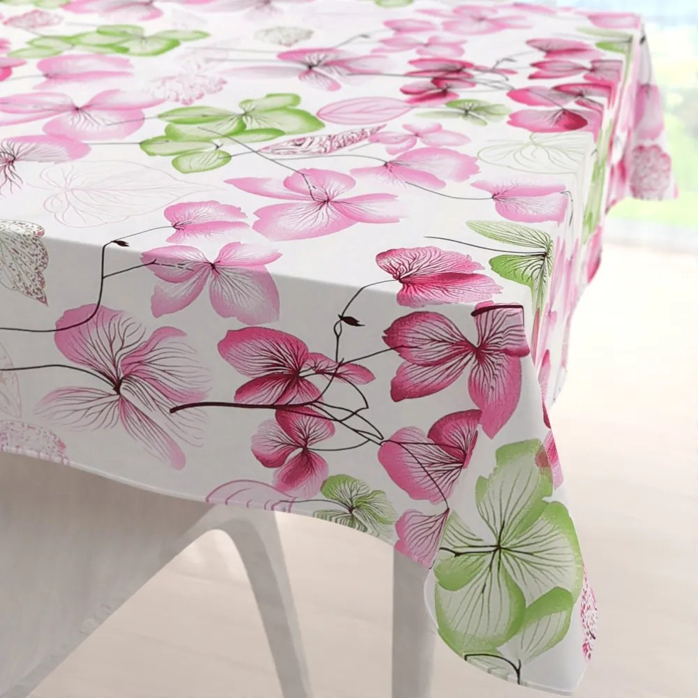 Biante Bavlnený štvorcový obrus Sandra SA-366 Ružovo-zelené kvety na bielom 130x130 cm