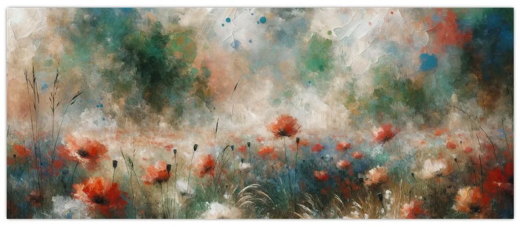 Obraz – Abstrakcia poľa s makmi (120x50 cm)