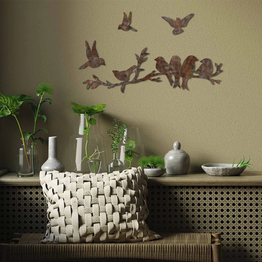 Nástenná kovová dekorácia Hrdzavé vtáky 2 viacfarebná