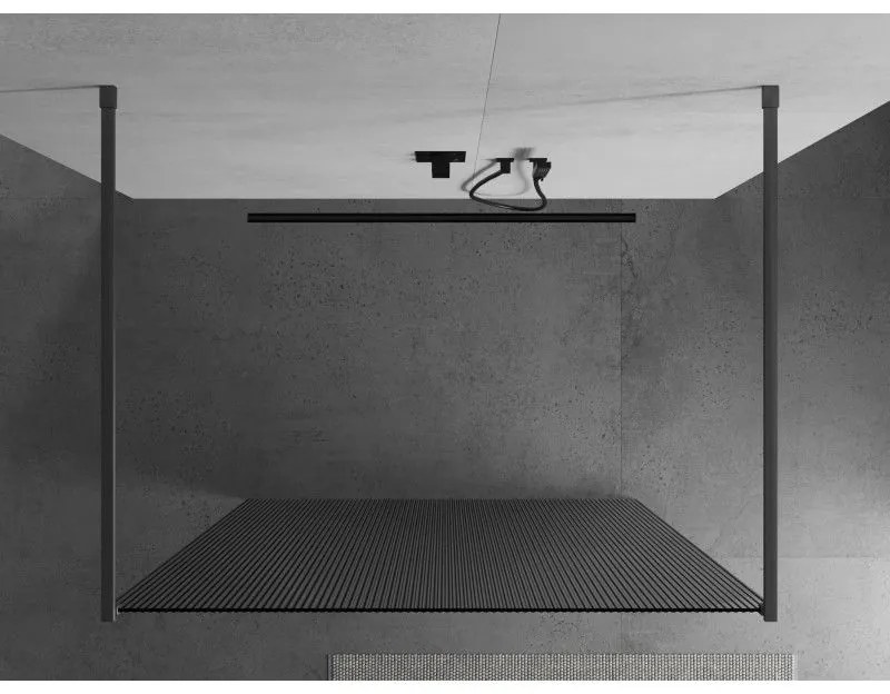 Mexen Kioto, sprchová zástena Walk-In 100 x 200 cm, 8mm sklo s rebrovým vzorom, grafitový profil, 800-100-002-95-09